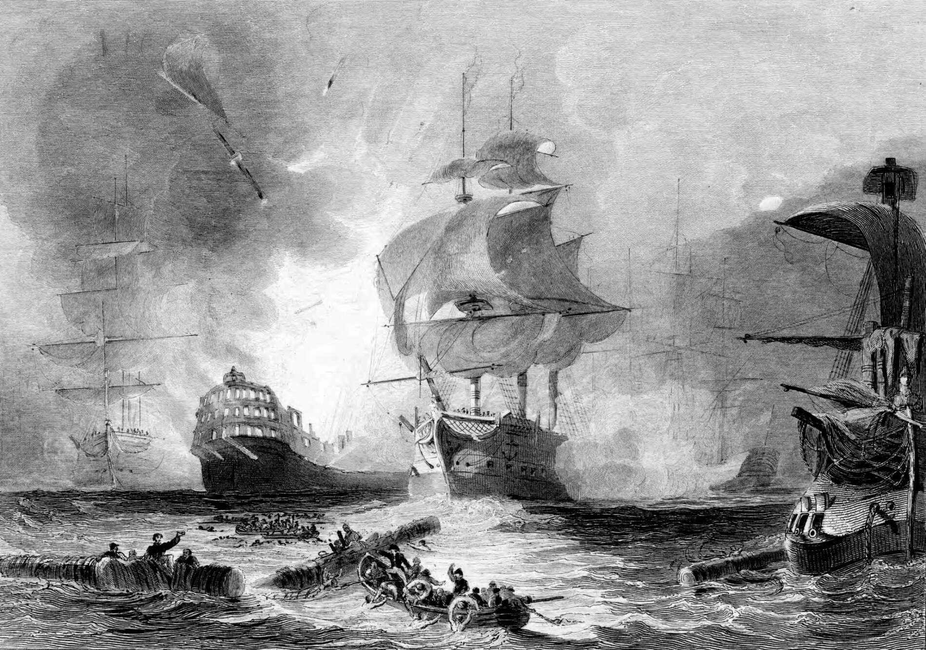 Ilustración de batalla naval