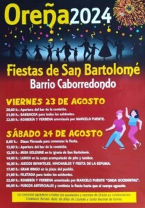 Programa fiestas san bartolomé en Oreña